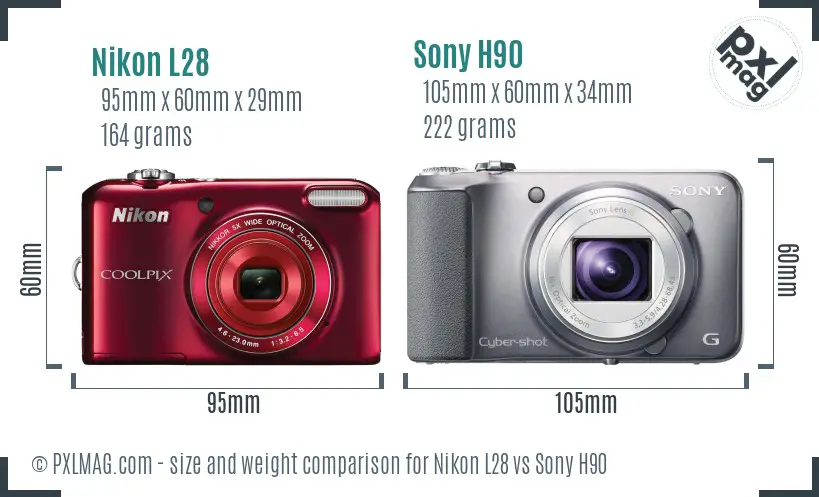 Nikon L28 vs Sony H90 size comparison