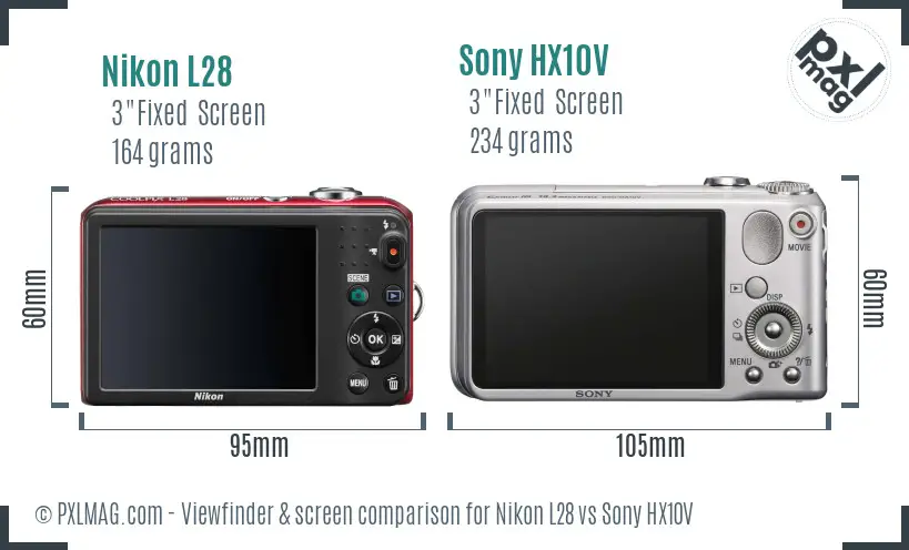 Nikon L28 vs Sony HX10V Screen and Viewfinder comparison