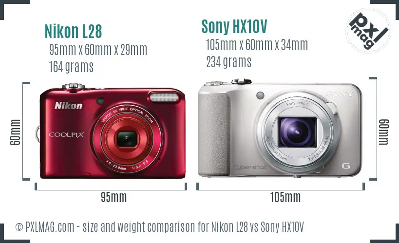 Nikon L28 vs Sony HX10V size comparison