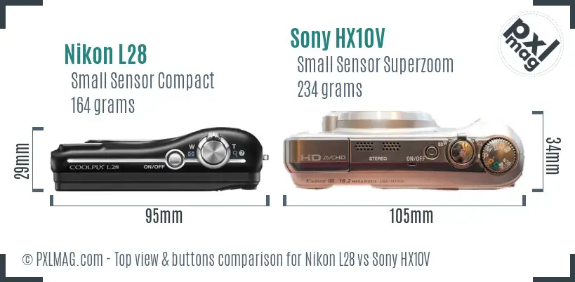 Nikon L28 vs Sony HX10V top view buttons comparison