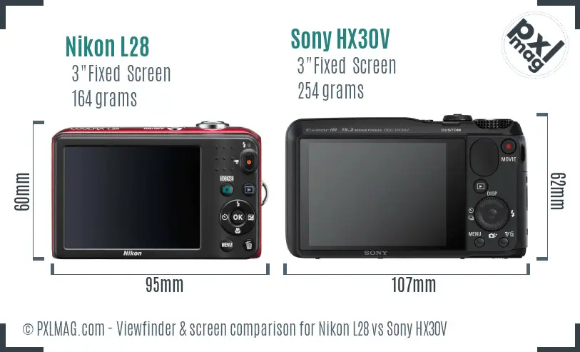 Nikon L28 vs Sony HX30V Screen and Viewfinder comparison