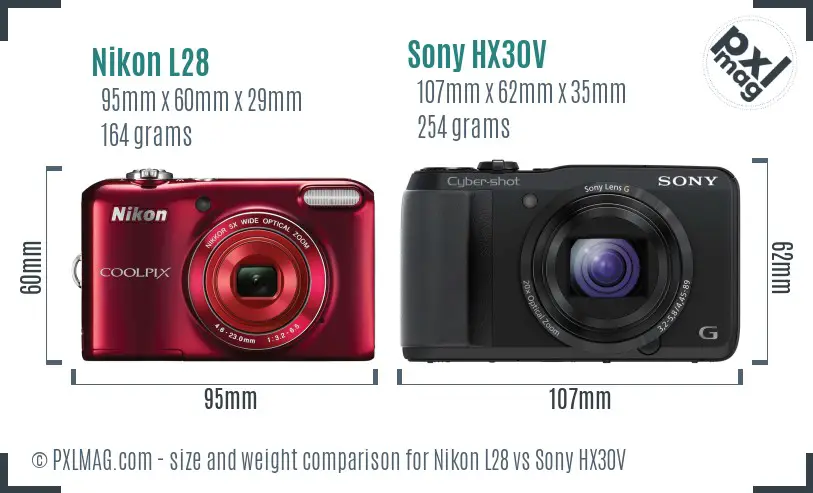 Nikon L28 vs Sony HX30V size comparison