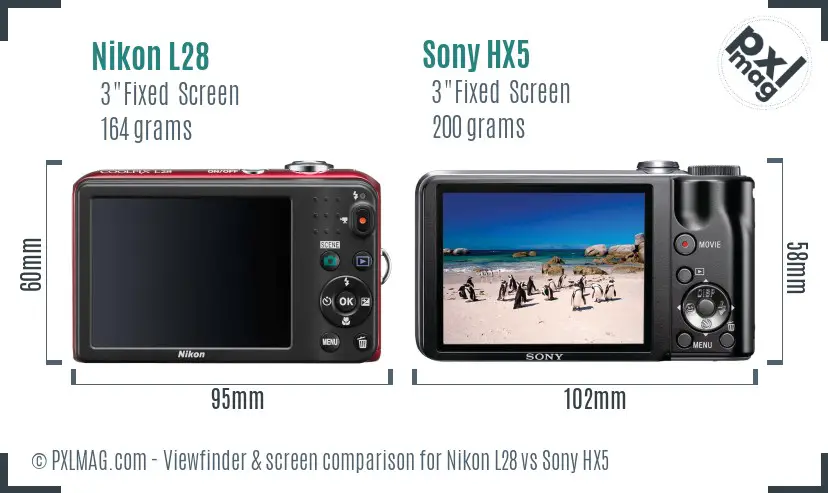 Nikon L28 vs Sony HX5 Screen and Viewfinder comparison