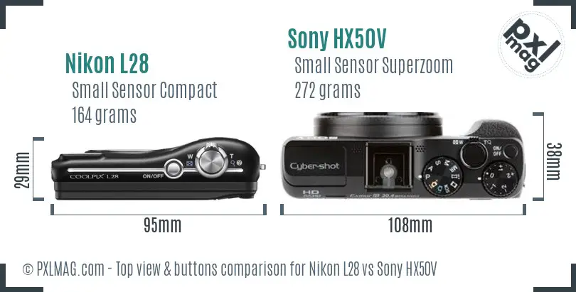 Nikon L28 vs Sony HX50V top view buttons comparison