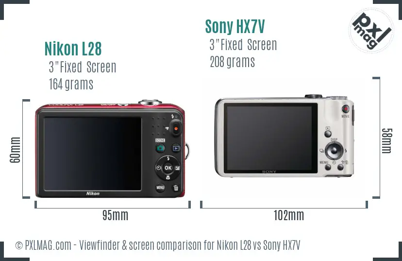 Nikon L28 vs Sony HX7V Screen and Viewfinder comparison