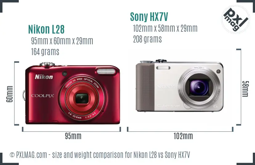 Nikon L28 vs Sony HX7V size comparison