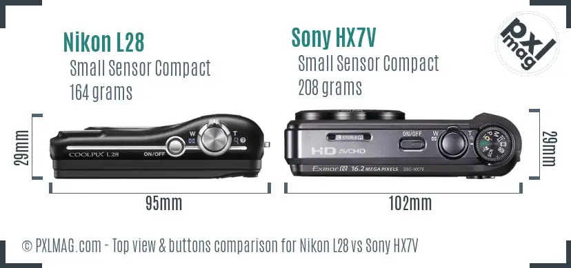 Nikon L28 vs Sony HX7V top view buttons comparison