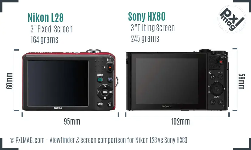 Nikon L28 vs Sony HX80 Screen and Viewfinder comparison