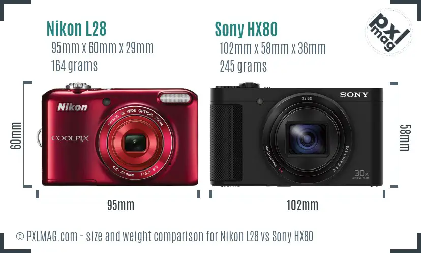 Nikon L28 vs Sony HX80 size comparison