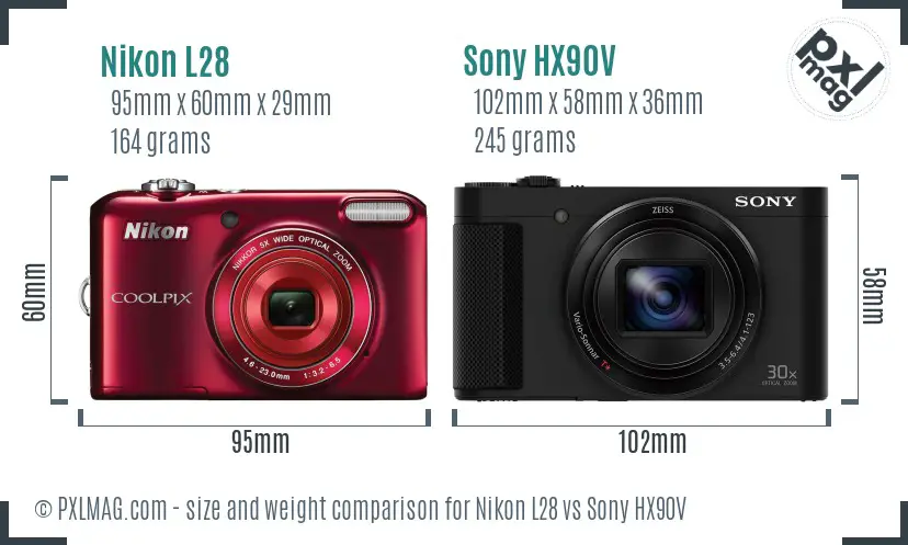 Nikon L28 vs Sony HX90V size comparison Nikon L28 vs Sony HX90V size comparison