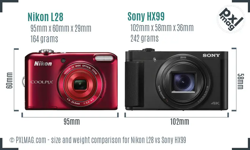 Nikon L28 vs Sony HX99 size comparison