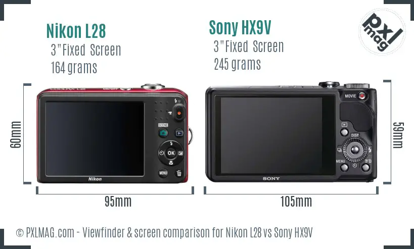 Nikon L28 vs Sony HX9V Screen and Viewfinder comparison