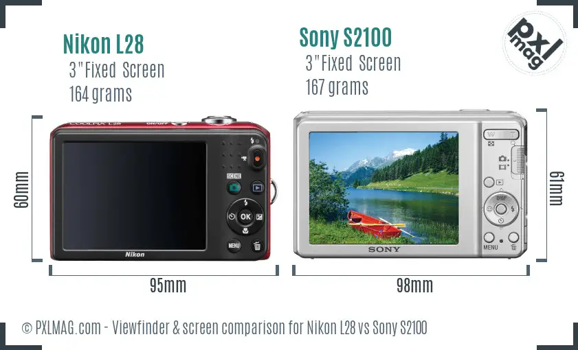 Nikon L28 vs Sony S2100 Screen and Viewfinder comparison