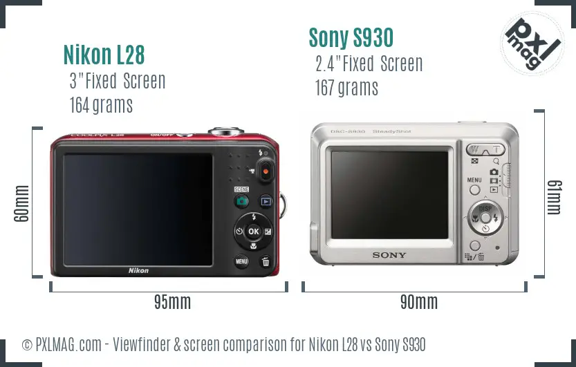 Nikon L28 vs Sony S930 Screen and Viewfinder comparison