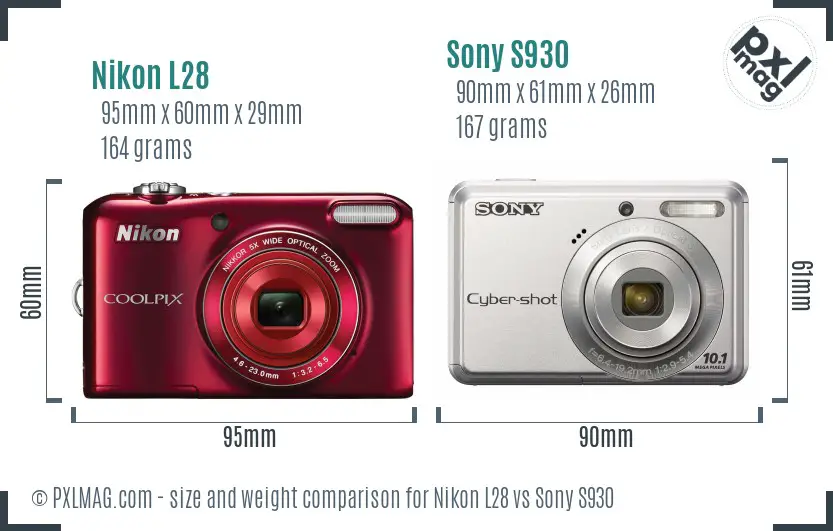Nikon L28 vs Sony S930 size comparison