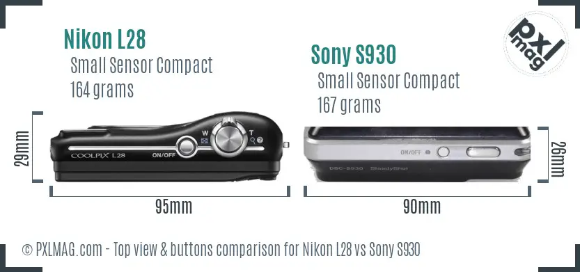 Nikon L28 vs Sony S930 top view buttons comparison