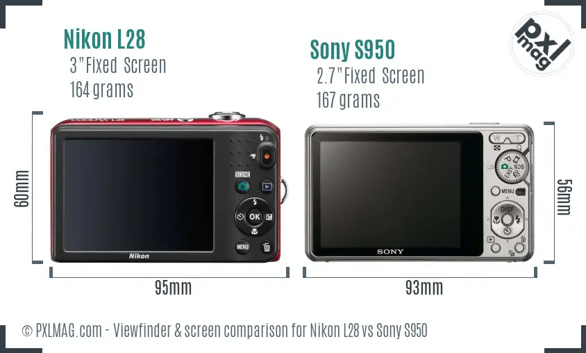 Nikon L28 vs Sony S950 Screen and Viewfinder comparison