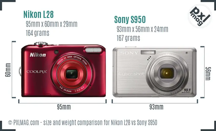 Nikon L28 vs Sony S950 size comparison
