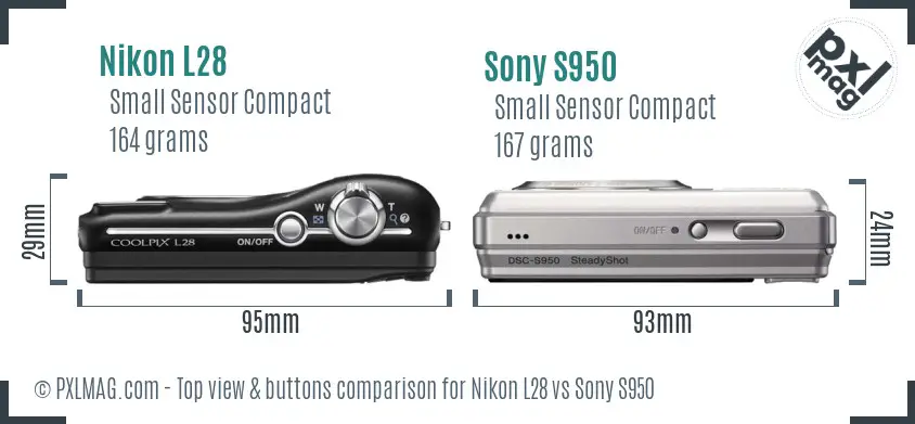 Nikon L28 vs Sony S950 top view buttons comparison