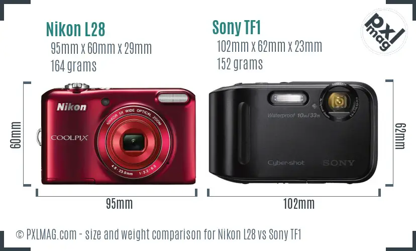 Nikon L28 vs Sony TF1 size comparison