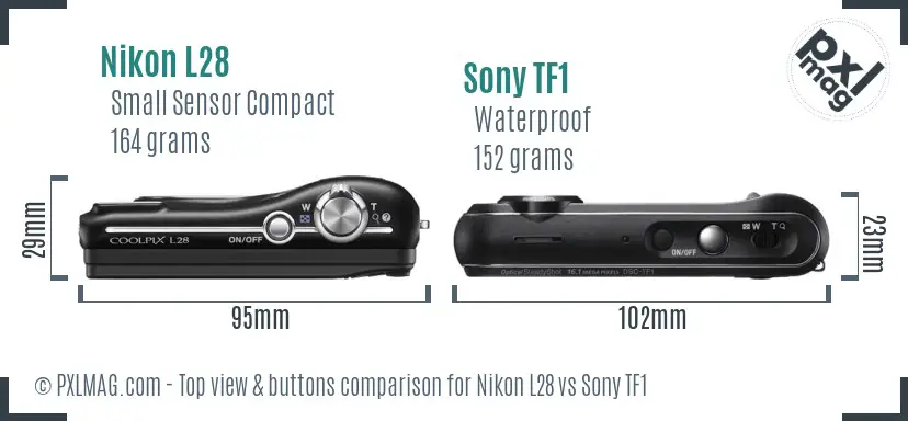 Nikon L28 vs Sony TF1 top view buttons comparison