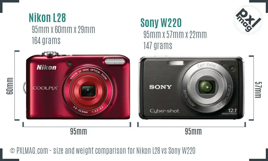 Nikon L28 vs Sony W220 size comparison