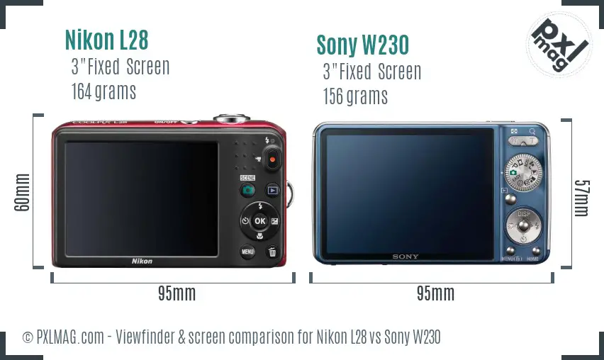 Nikon L28 vs Sony W230 Screen and Viewfinder comparison