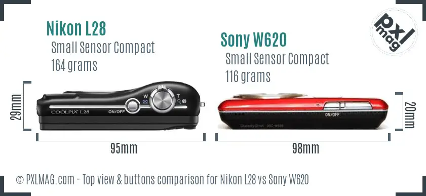 Nikon L28 vs Sony W620 top view buttons comparison