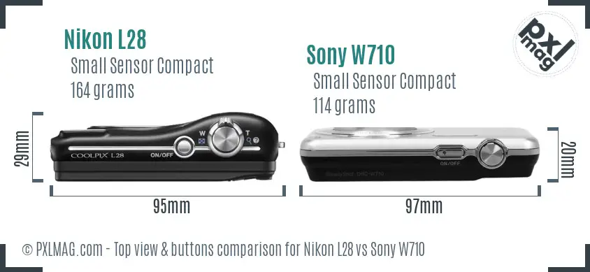 Nikon L28 vs Sony W710 top view buttons comparison Nikon L28 vs Sony W710 top view buttons comparison