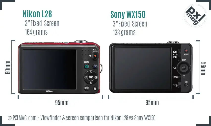 Nikon L28 vs Sony WX150 Screen and Viewfinder comparison