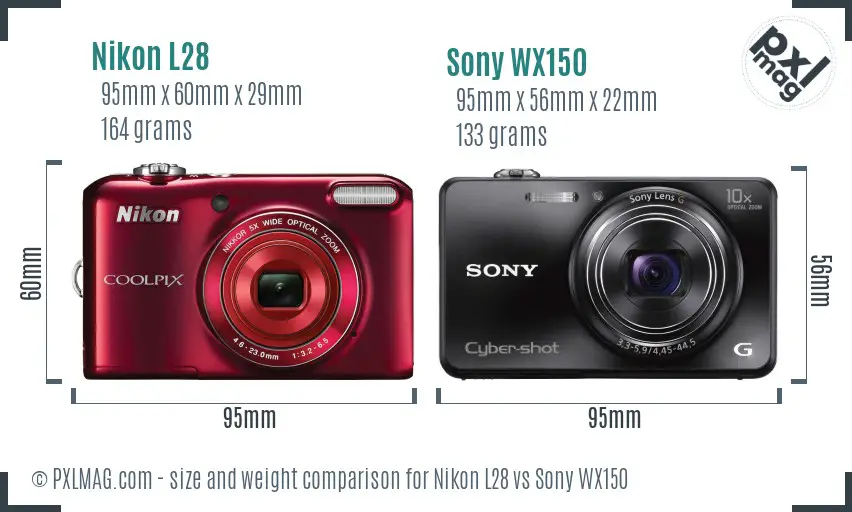 Nikon L28 vs Sony WX150 size comparison