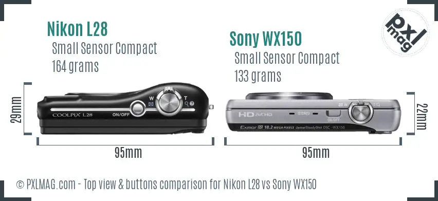 Nikon L28 vs Sony WX150 top view buttons comparison