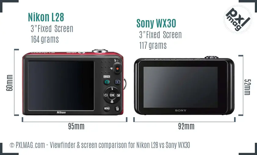 Nikon L28 vs Sony WX30 Screen and Viewfinder comparison Nikon L28 vs Sony WX30 Screen and Viewfinder comparison
