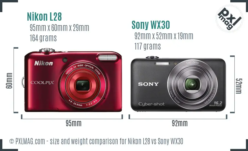 Nikon L28 vs Sony WX30 size comparison Nikon L28 vs Sony WX30 size comparison