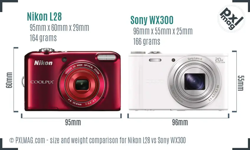 Nikon L28 vs Sony WX300 size comparison