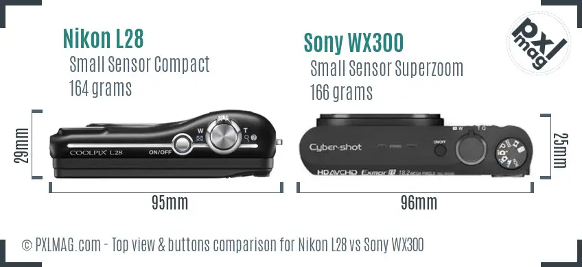 Nikon L28 vs Sony WX300 top view buttons comparison