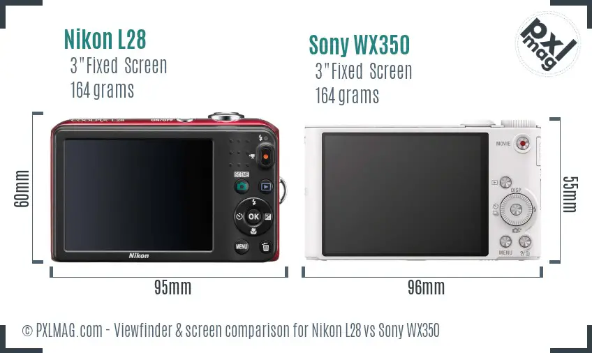 Nikon L28 vs Sony WX350 Screen and Viewfinder comparison