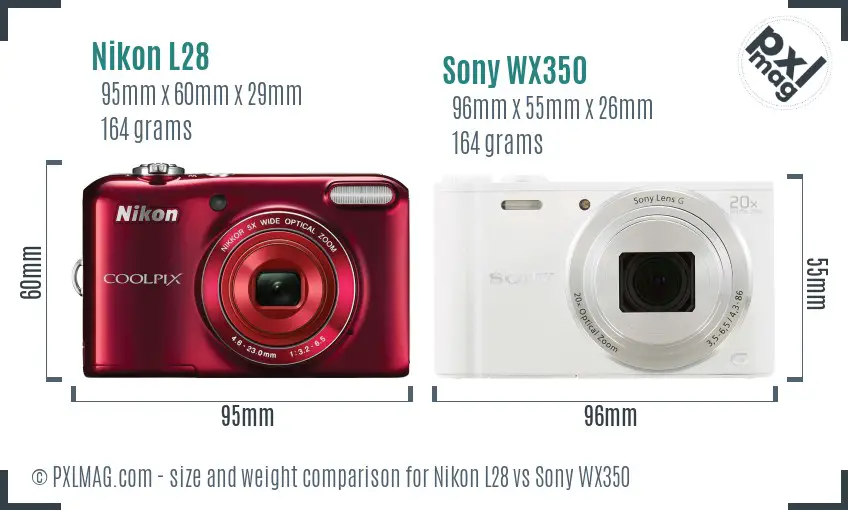 Nikon L28 vs Sony WX350 size comparison