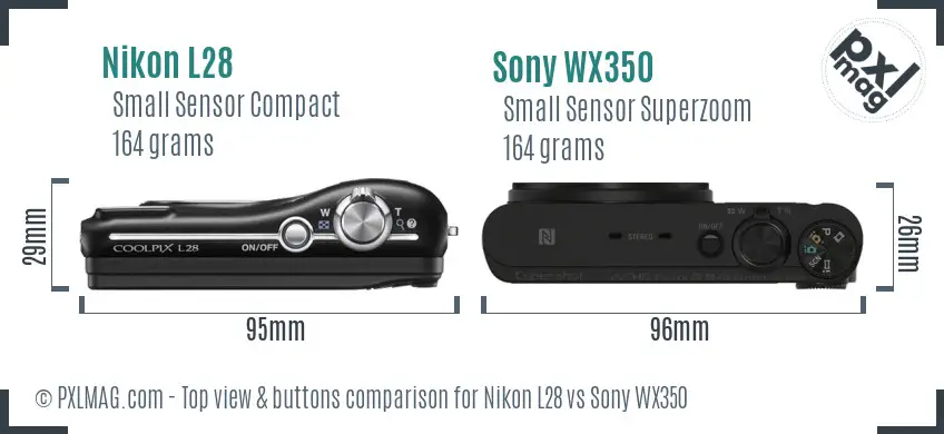 Nikon L28 vs Sony WX350 top view buttons comparison