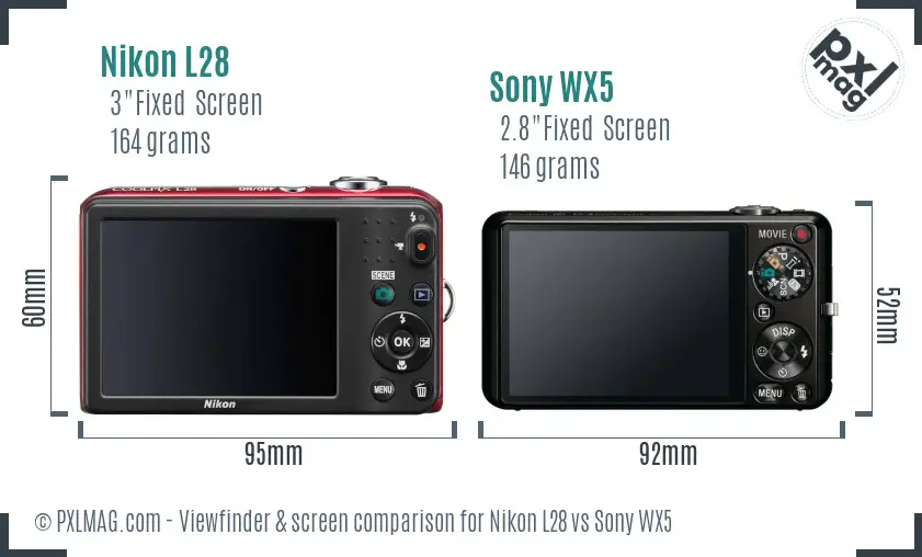 Nikon L28 vs Sony WX5 Screen and Viewfinder comparison