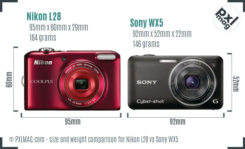 Nikon L28 vs Sony WX5 size comparison