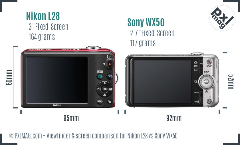 Nikon L28 vs Sony WX50 Screen and Viewfinder comparison