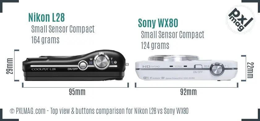 Nikon L28 vs Sony WX80 top view buttons comparison