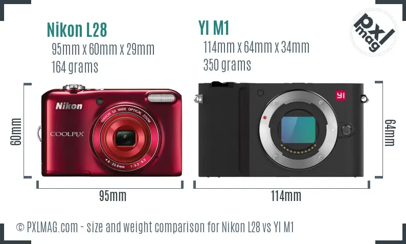 Nikon L28 vs YI M1 size comparison