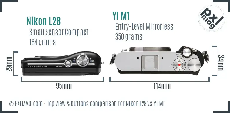 Nikon L28 vs YI M1 top view buttons comparison