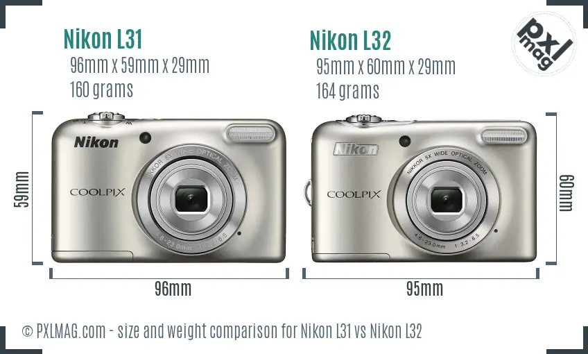 Nikon L31 vs Nikon L32 size comparison