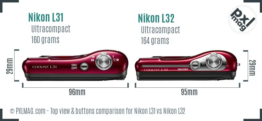 Nikon L31 vs Nikon L32 top view buttons comparison