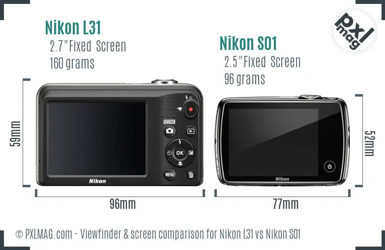 Nikon L31 vs Nikon S01 Screen and Viewfinder comparison