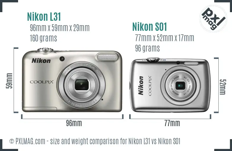 Nikon L31 vs Nikon S01 size comparison