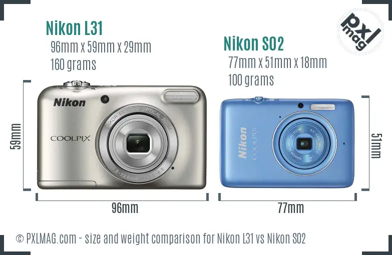 Nikon L31 vs Nikon S02 size comparison